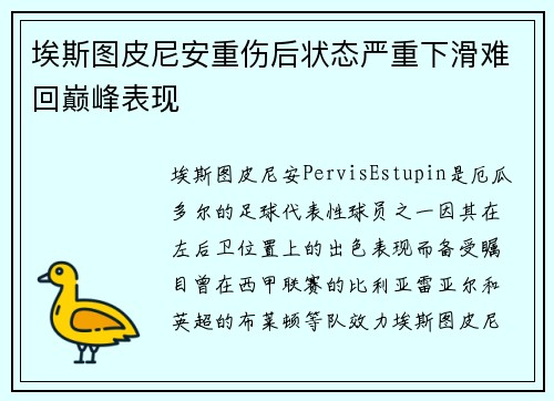 埃斯图皮尼安重伤后状态严重下滑难回巅峰表现 埃斯图皮尼安重伤后状态严重下滑难回巅峰表现
